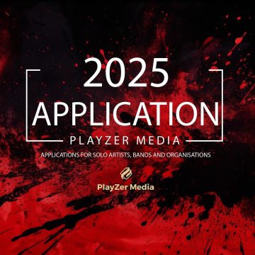 2025 Applications for Solo Artists, Bands and Organisations 2025 Application text with red and black abstract background, featuring Playzer Media logo.